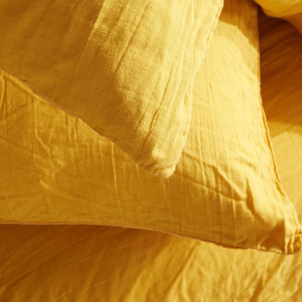 Parure de lit gaze de coton unie 220x240 cm jaune — vue 3