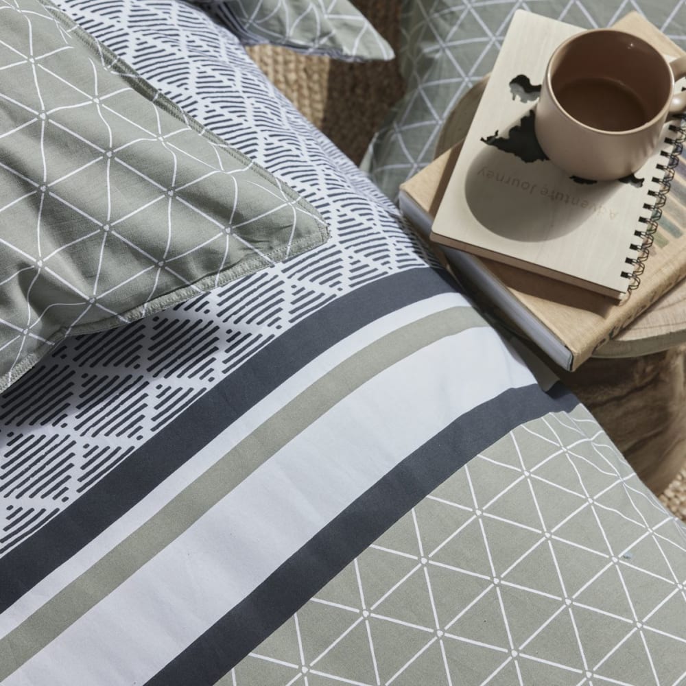 Parure de lit zippée imprimé Graphique coton  240x220 cm Beige