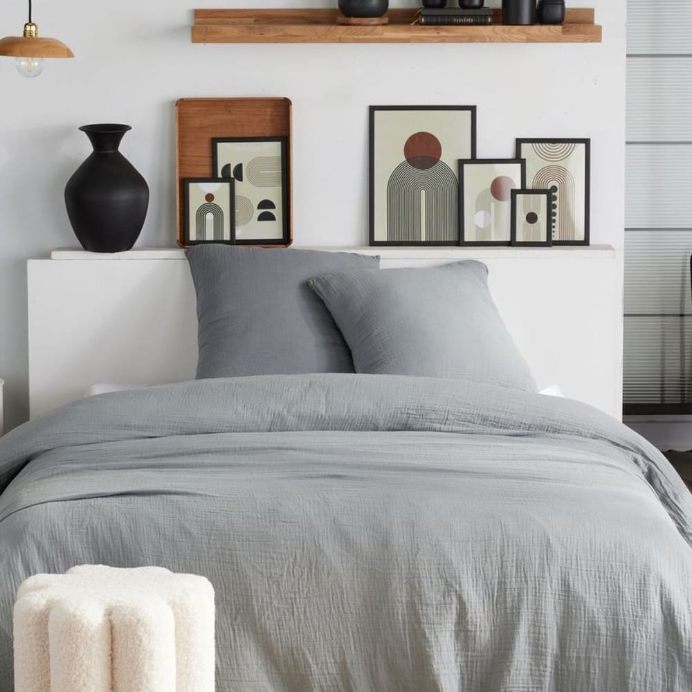 Parure de lit gaze de coton unie  240x260 cm Gris