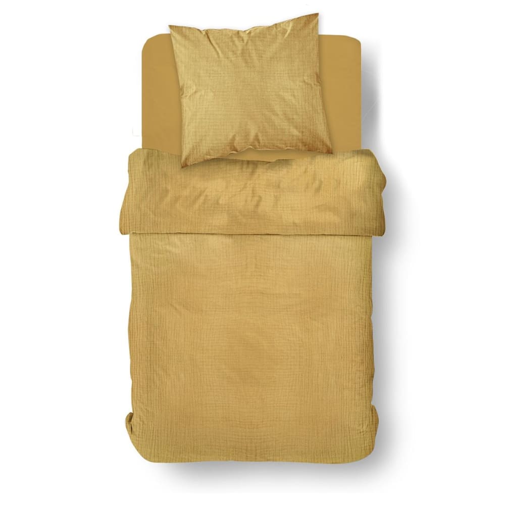 Parure de lit gaze de coton unie 140x200 cm jaune — vue 4