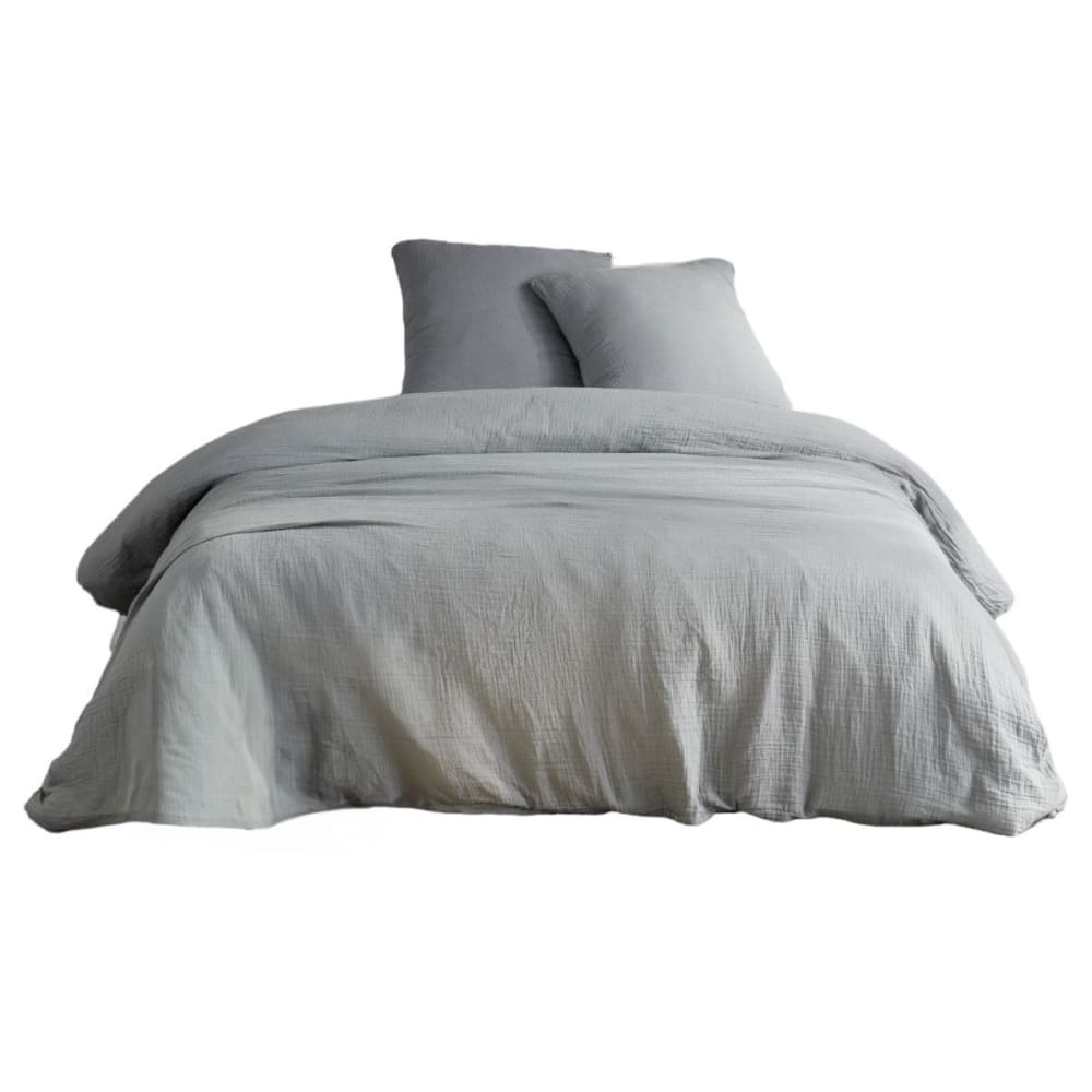 Parure de lit gaze de coton unie 220x240 cm gris — vue 4