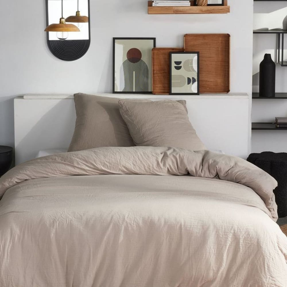 Parure de lit gaze de coton unie  220x240 cm Beige