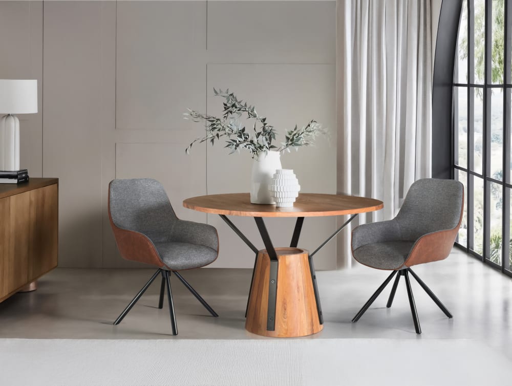 Table à manger ronde en manguier et métal diamètre 116cm