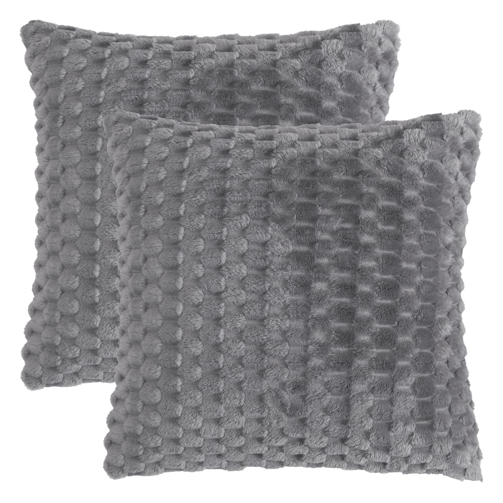 Magma Housses de coussin imitation fourrure à relief gris 45x45-lot de 2 style campagne - Pes - Polyester