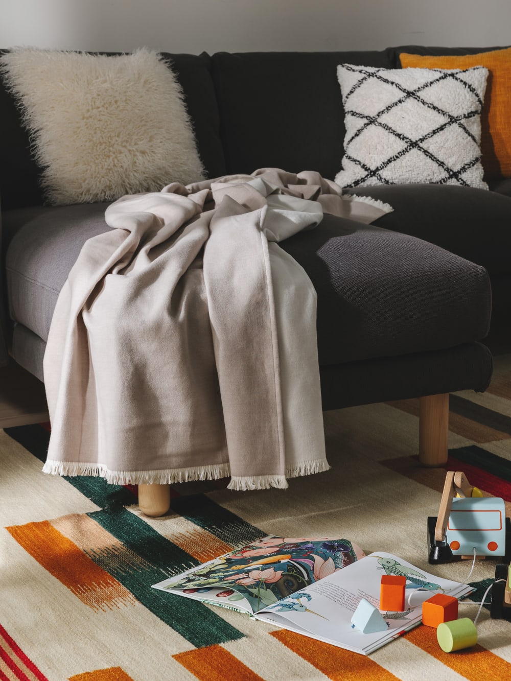 Plaid en coton taupe 130x170