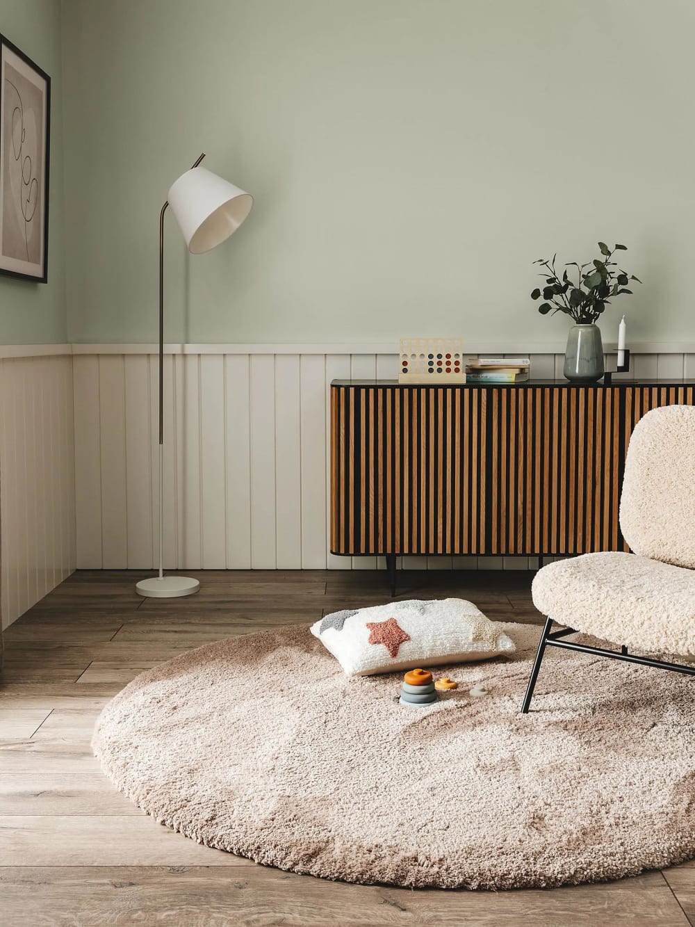 Tapis à poils longs taupe D 160 rond