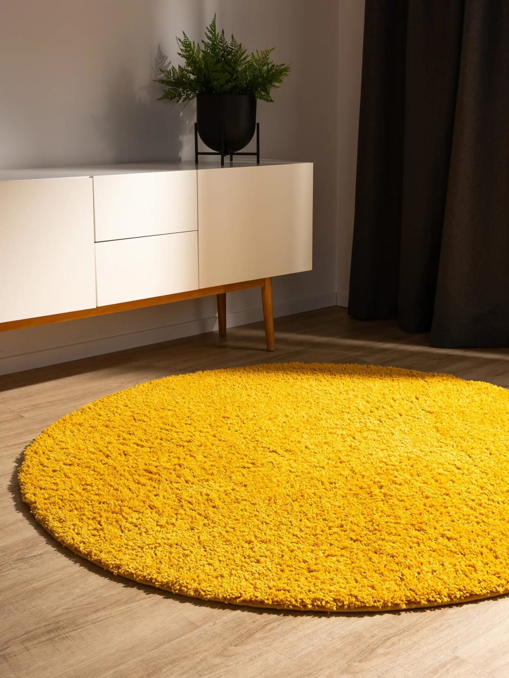 Tapis à poils longs jaune D 160 rond — vue 3