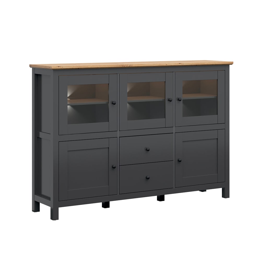 Petits meubles Sideboard 5 Türen 2 Schubladen mit LED MDF Anthrazitgrau und Holz - Spanplatte