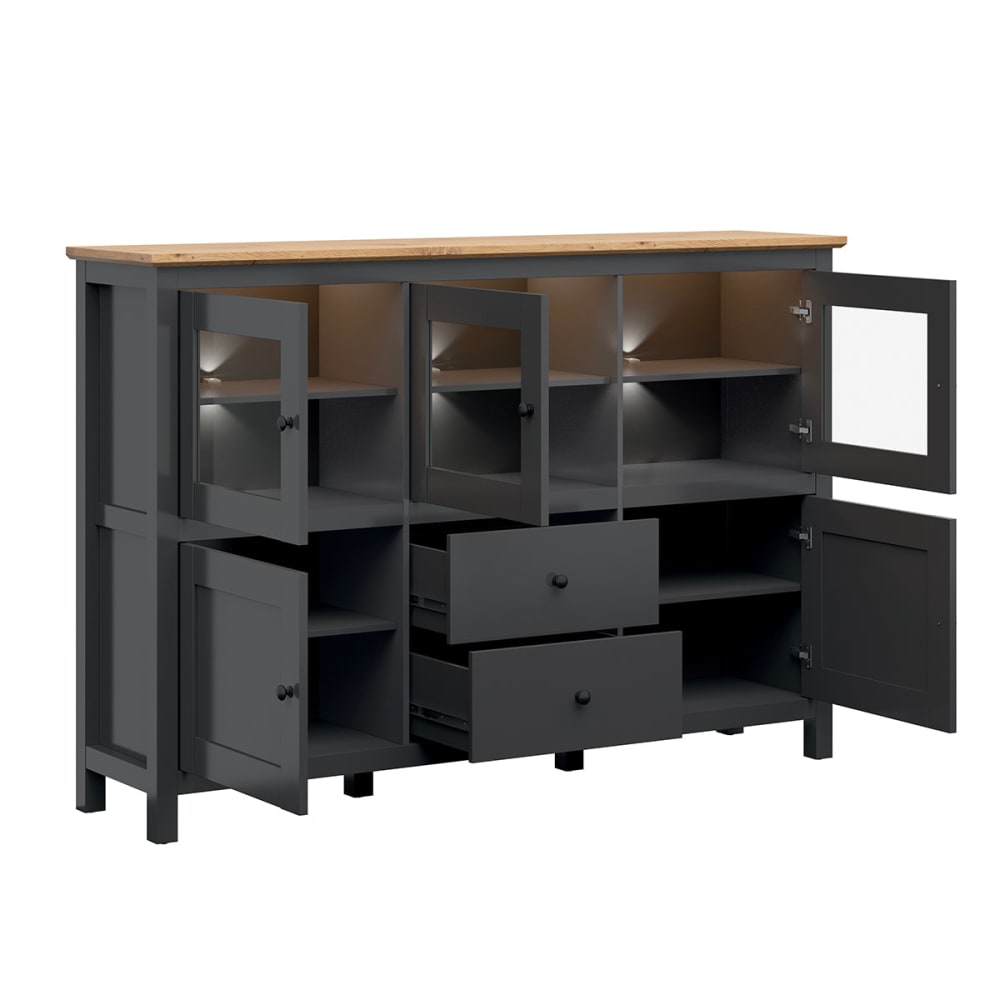 Sideboard 5 Türen 2 Schubladen mit LED MDF Anthrazitgrau und Holz