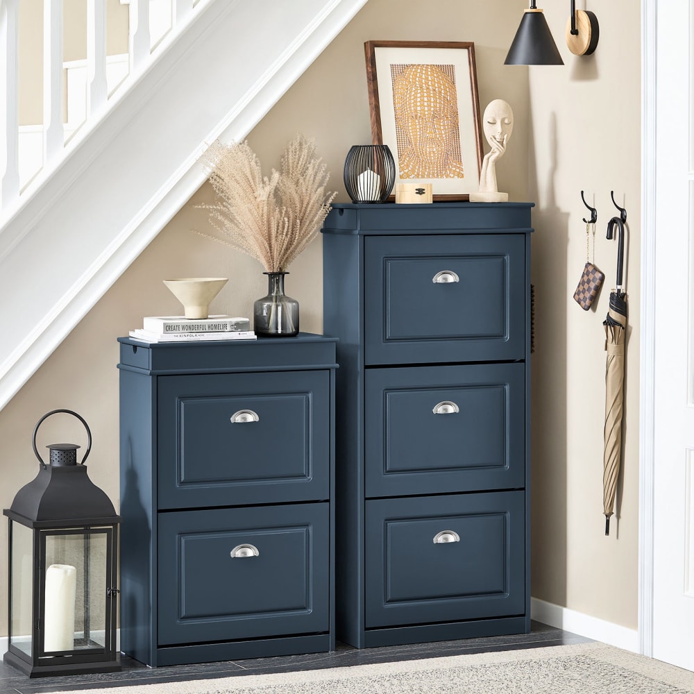 Schuhkipper Schuhschrank mit 3 Klappen MDF(E1) Blau - Maisons Du