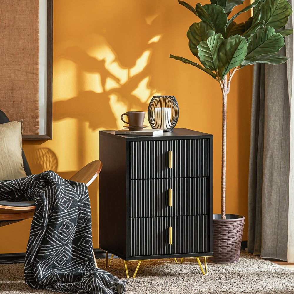 Table de chevet avec 3 tiroirs effet bois noir 40x40x63 cm - Maisons du Monde