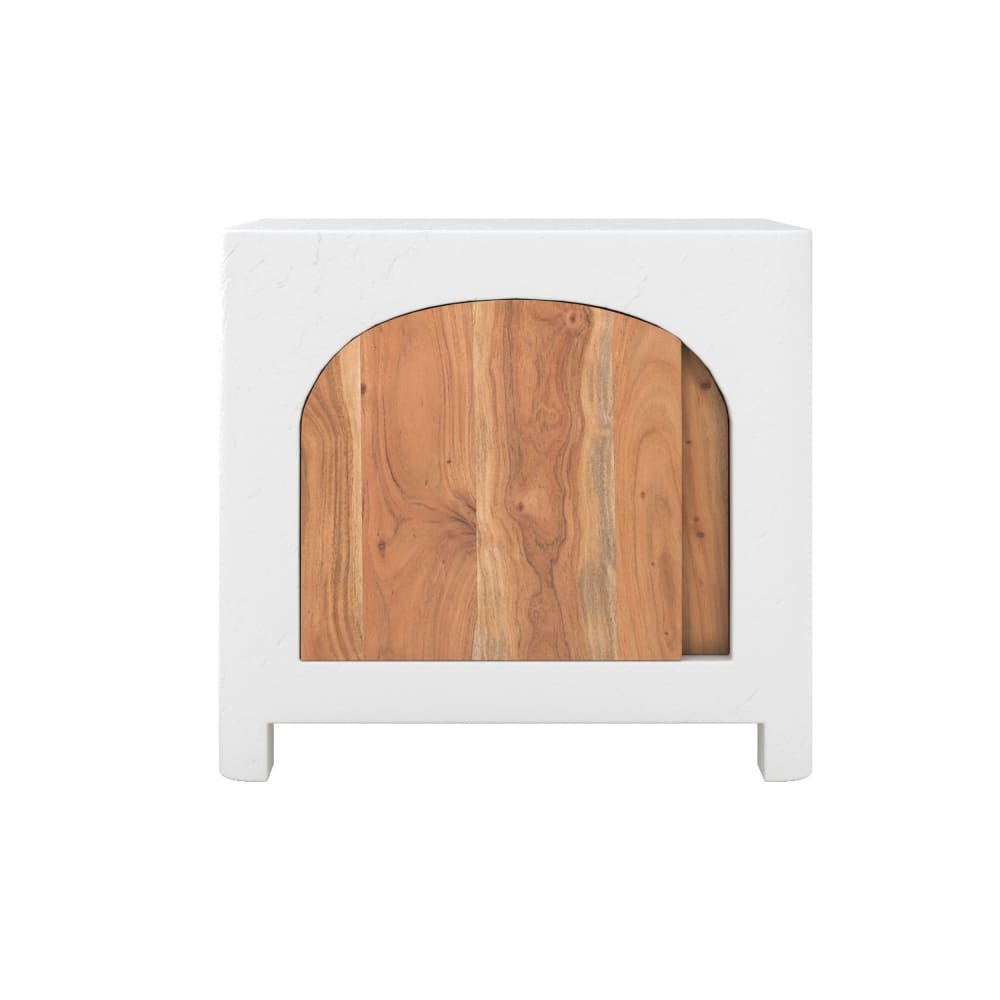 Table de chevet en plâtre blanc cassé et bois d'acacia