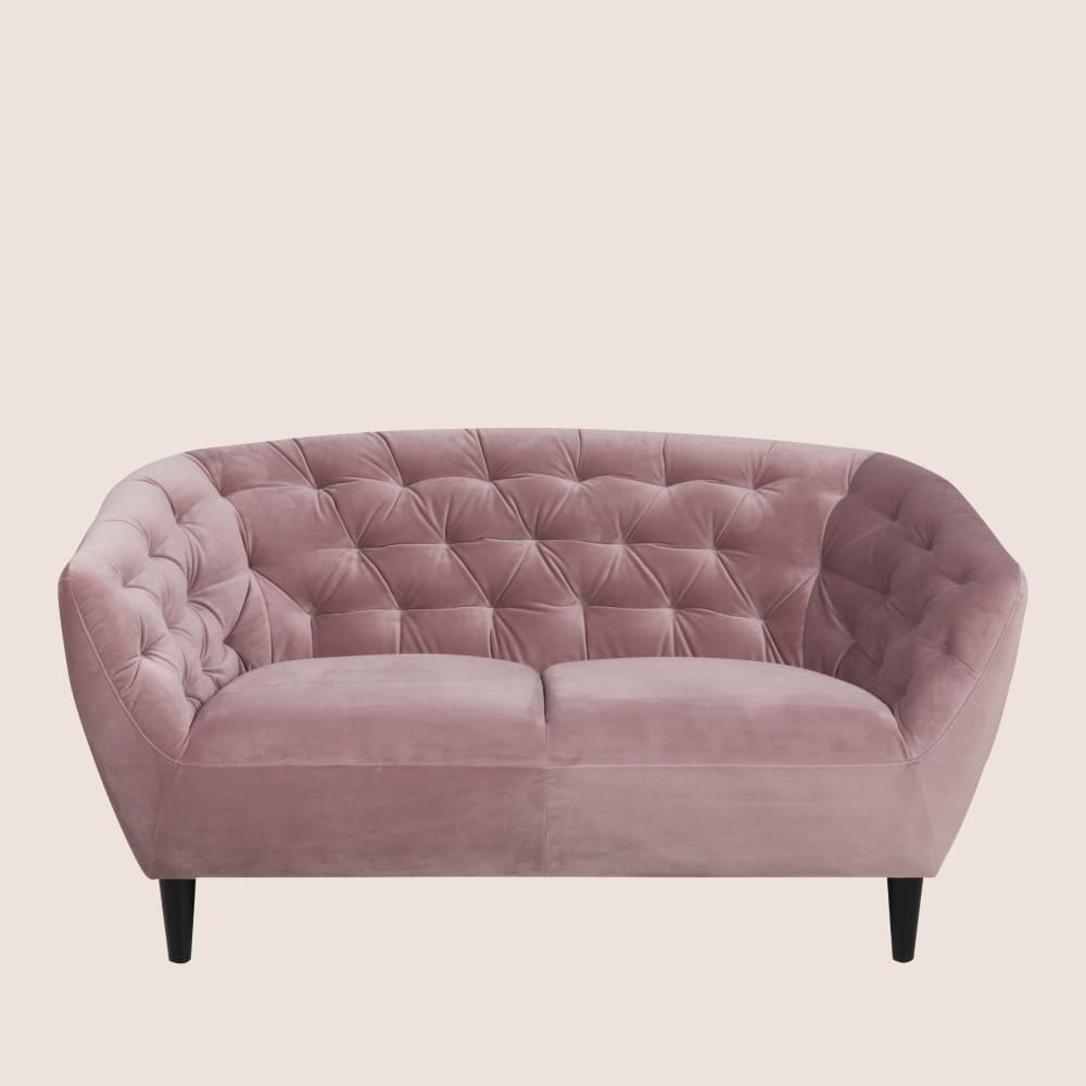 Canapé droit 2 places en velours capitonné L150 rose