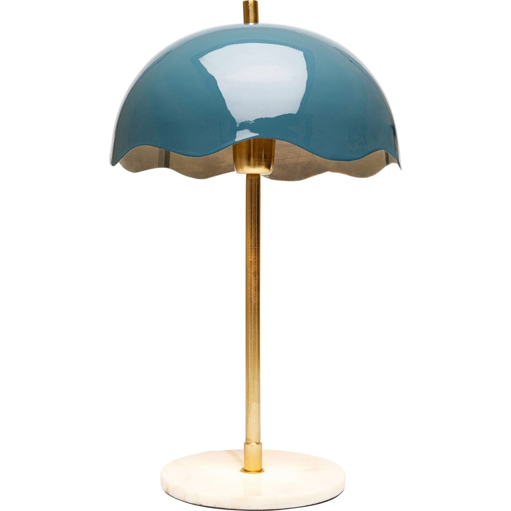 Lampe en acier bleu, doré et marbre blanc