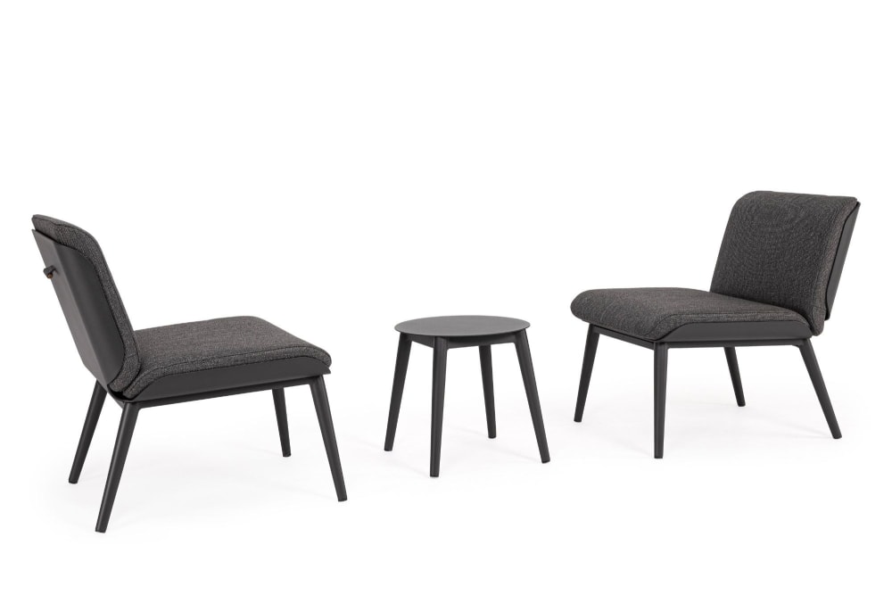 Set de 3 salon de jardin en aluminium et coussins toile anthracite