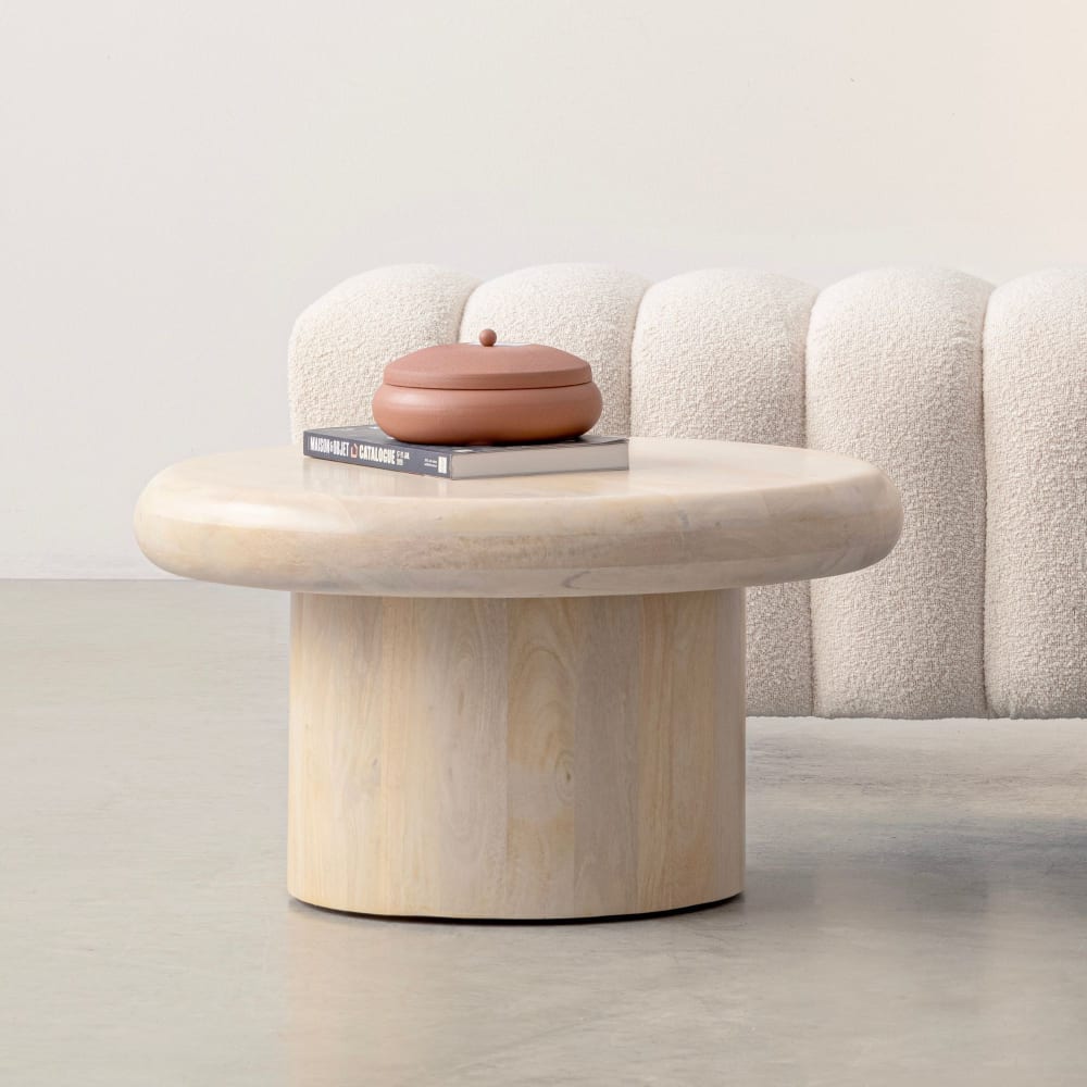 Table basse de salon ronde en bois de manguier D60 beige