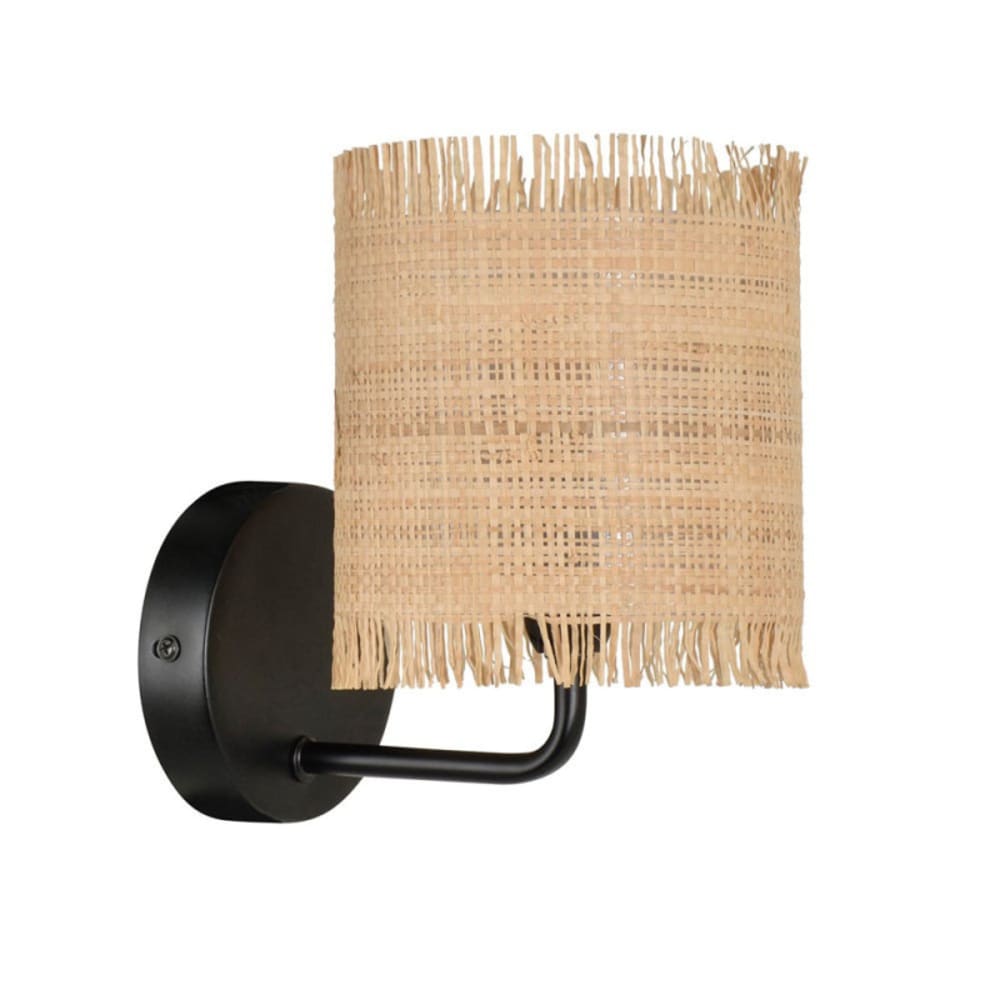Applique en métal noir et abat-jour raphia