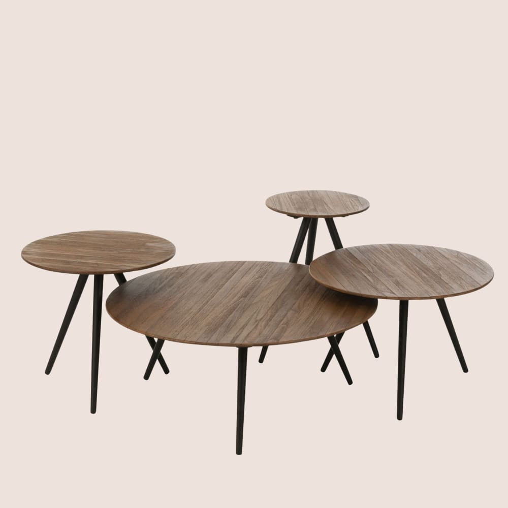Set de  tables basses gigognes rondes en teck recyclé et métal marron - Maisons du Monde