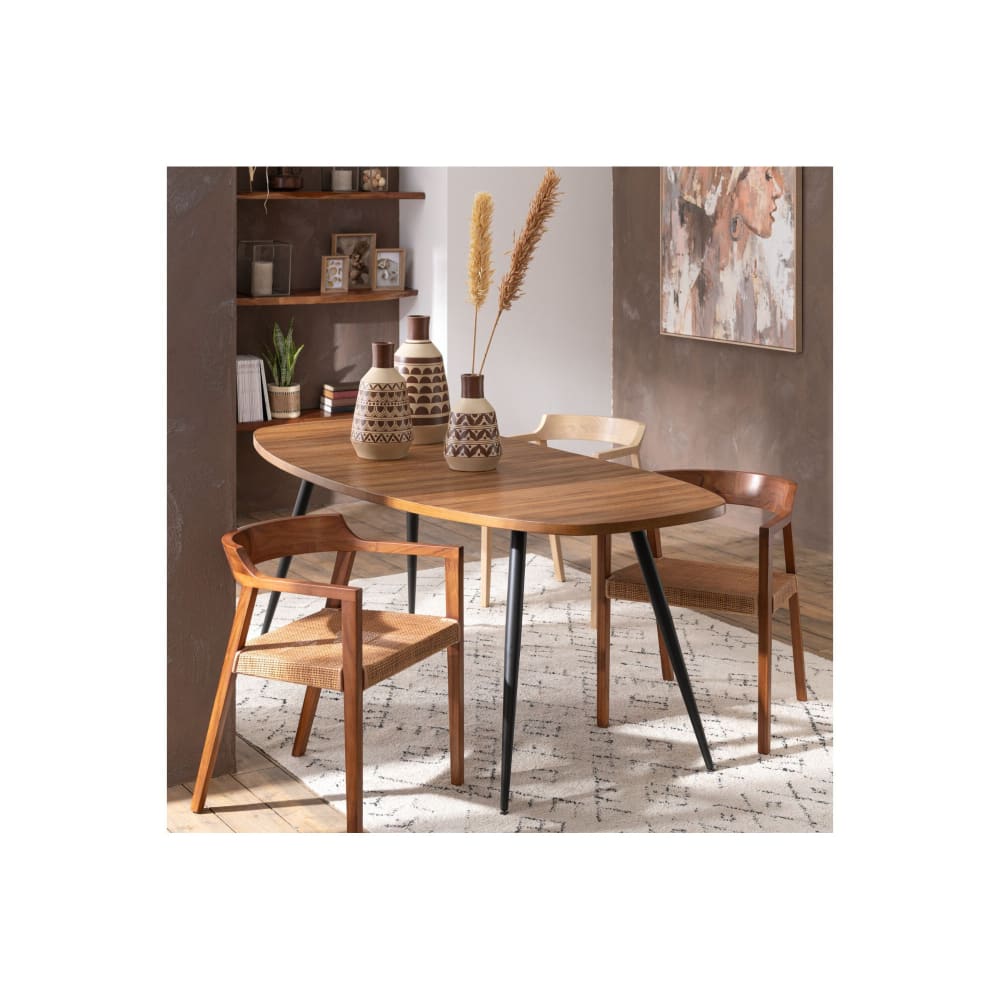 Table ovale en teck recyclé brossé et en métal 6 places L200 marron