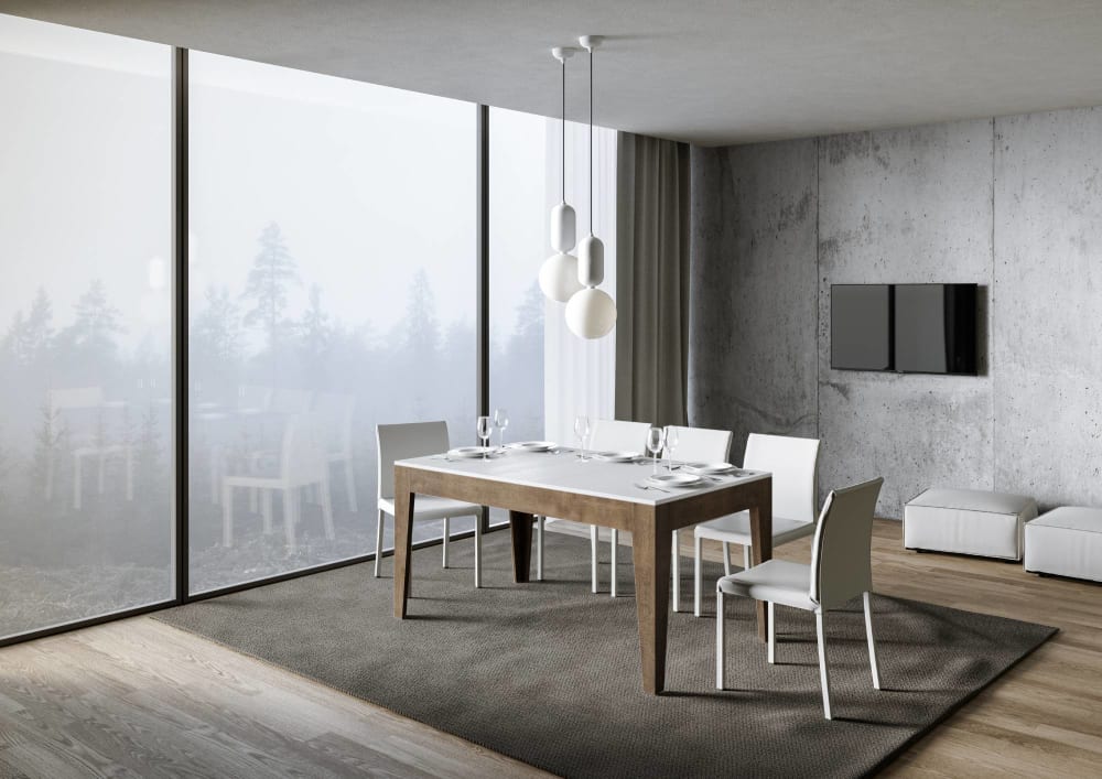 Ausziehtisch 90x160/220 cm in Holzoptik Esche weiß/Nussbaumbraun