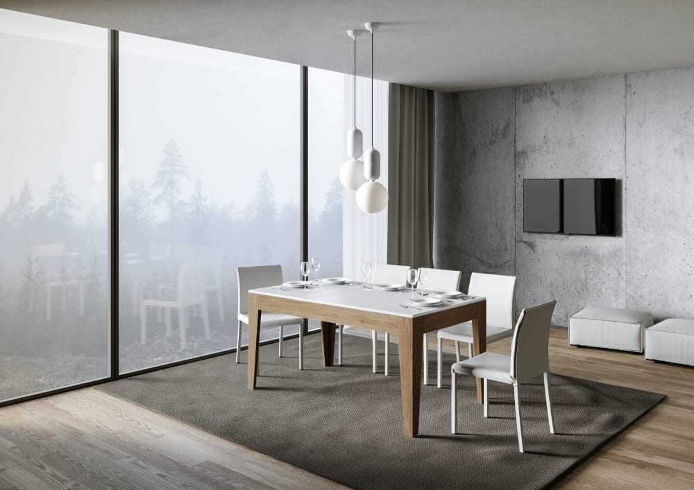 Ausziehtisch 90x160/220 cm in Holzoptik Esche weiß/Eiche Natur -