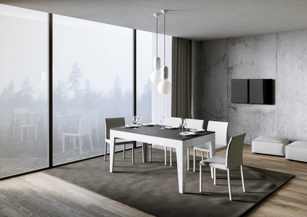 Ausziehtisch 90x160/220 cm in Holzoptik anthrazit und weiß