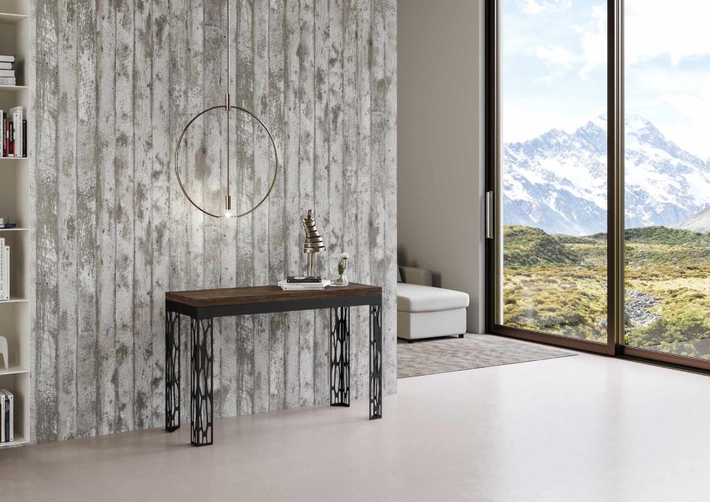 Ausziehtisch 120/200x45/90 cm in Holzoptik Nussbaumbraun, Eisen -