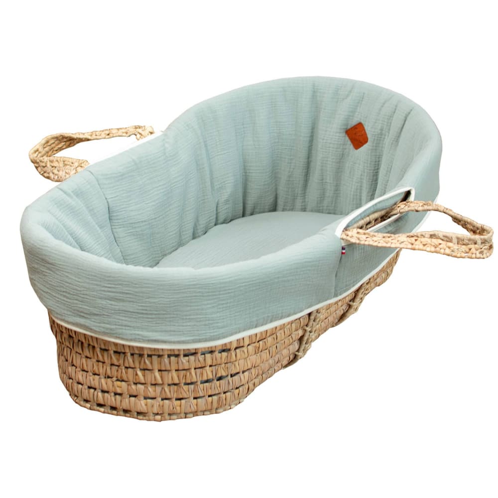 Habillage couffin bébé gaze de coton vert de gris taille unique