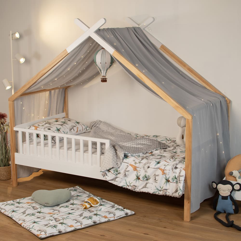 Ciel de lit cabane enfant - coton gris clair