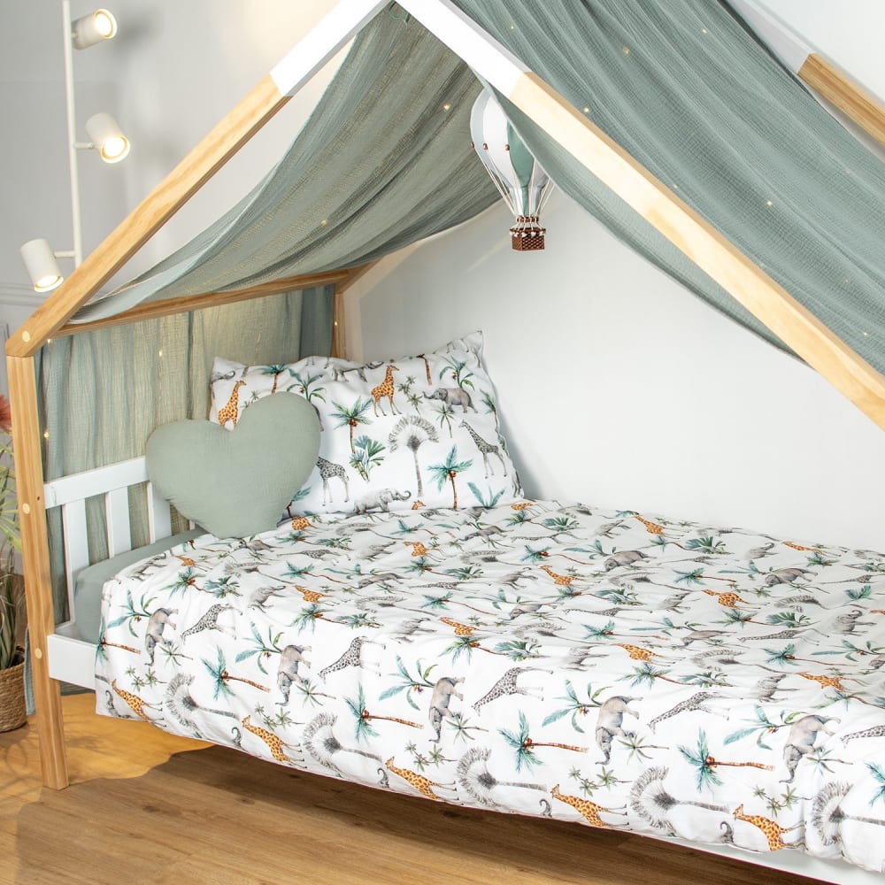 Ciel de lit cabane enfant gaze de coton vert de gris 420x130 cm - Maisons du Monde
