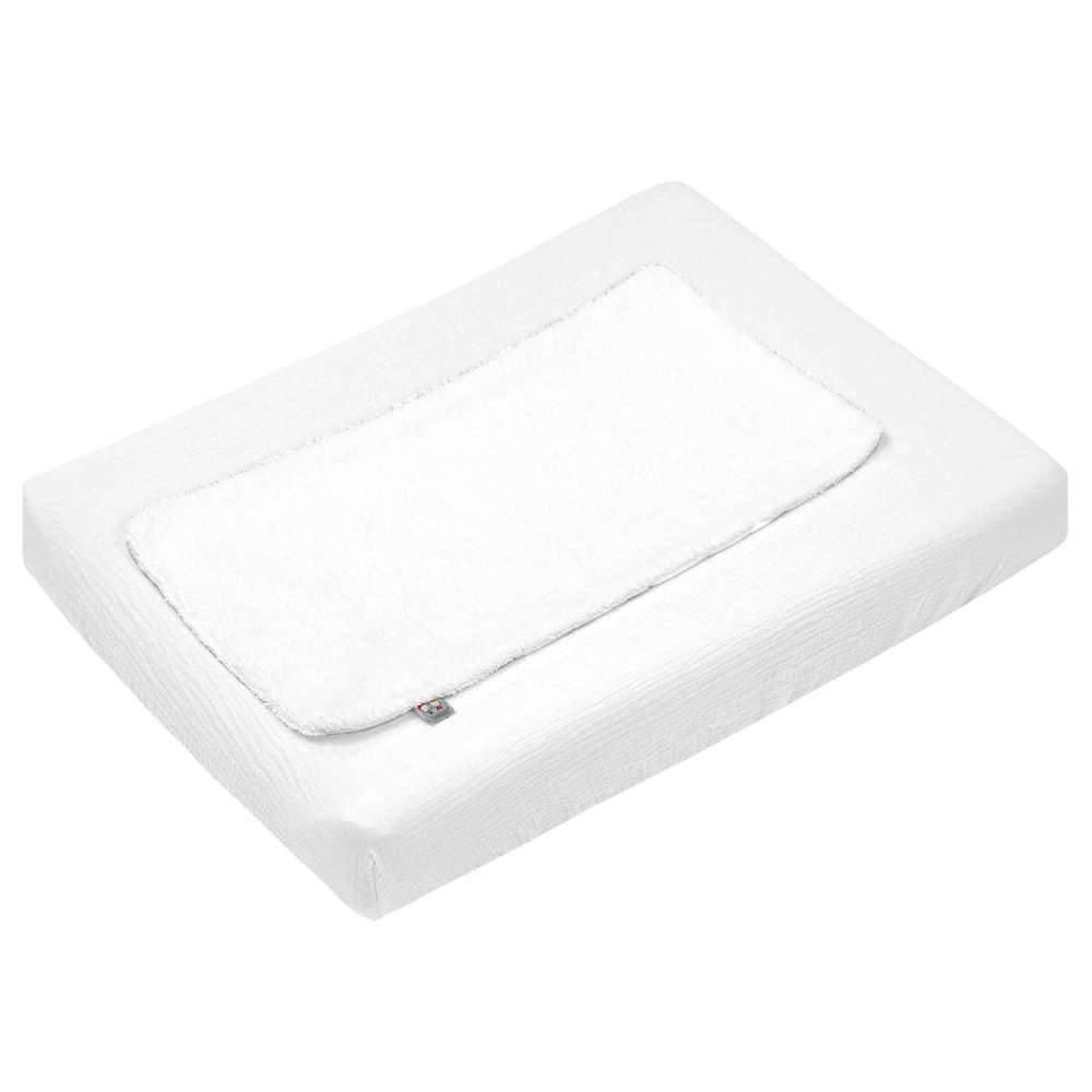 Housse matelas à langer bébé + tapis gaze de coton blanc 70x50 cm