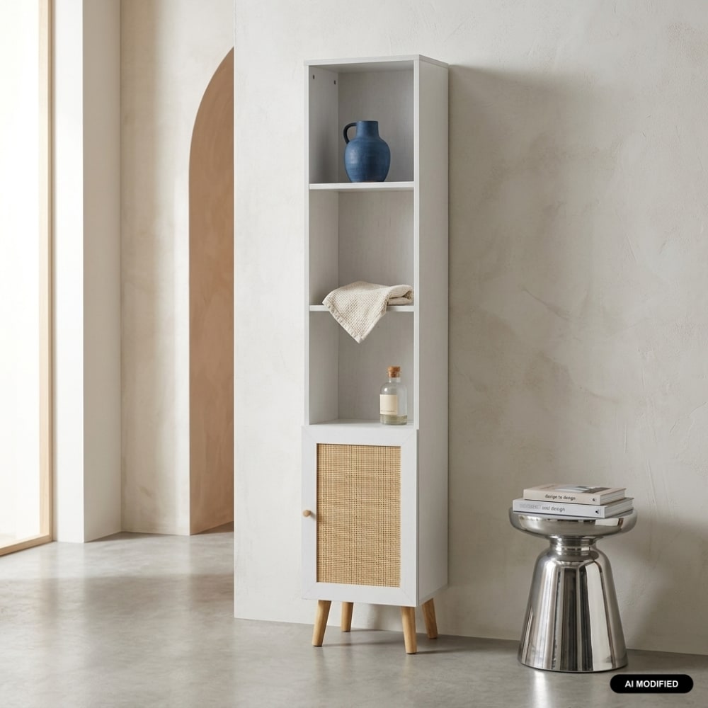 sweeek Aufbewahrungssäule, 3 Regale + 1 Tür style classic chic Weiß Spanplatte