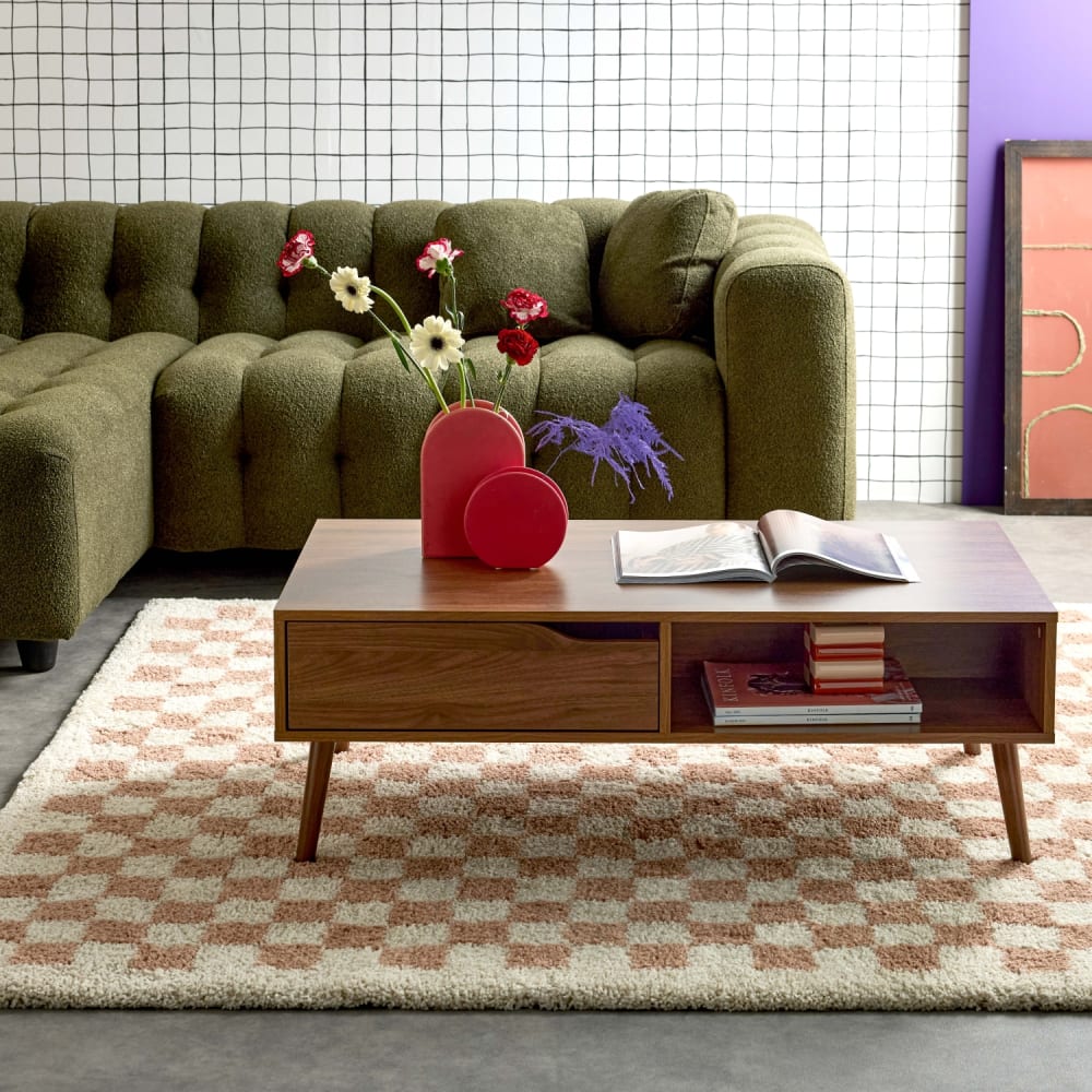 sweeek Vintage Couchtisch Nussbaumdekor style vintage Braun Spanplatte