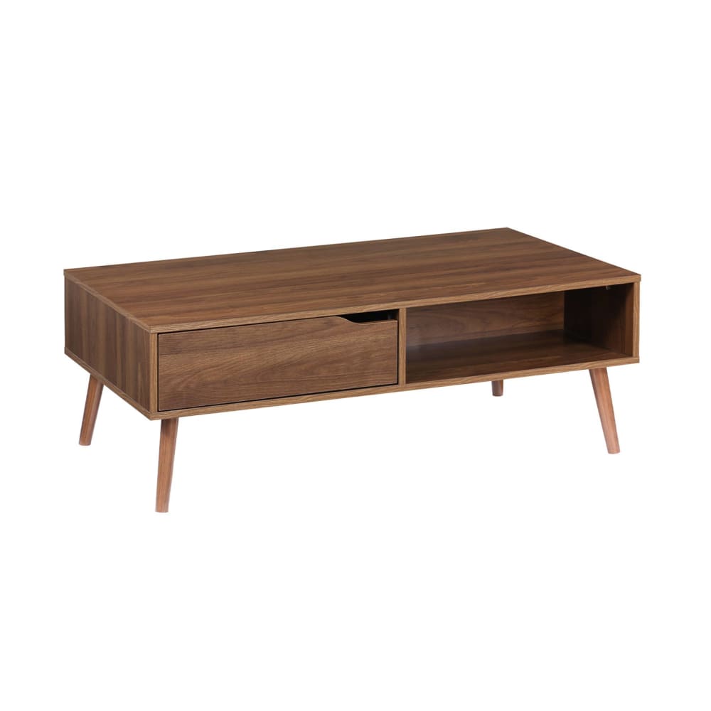 Table basse vintage décor bois de noyer 1 tiroir 2 niches - Maisons du Monde