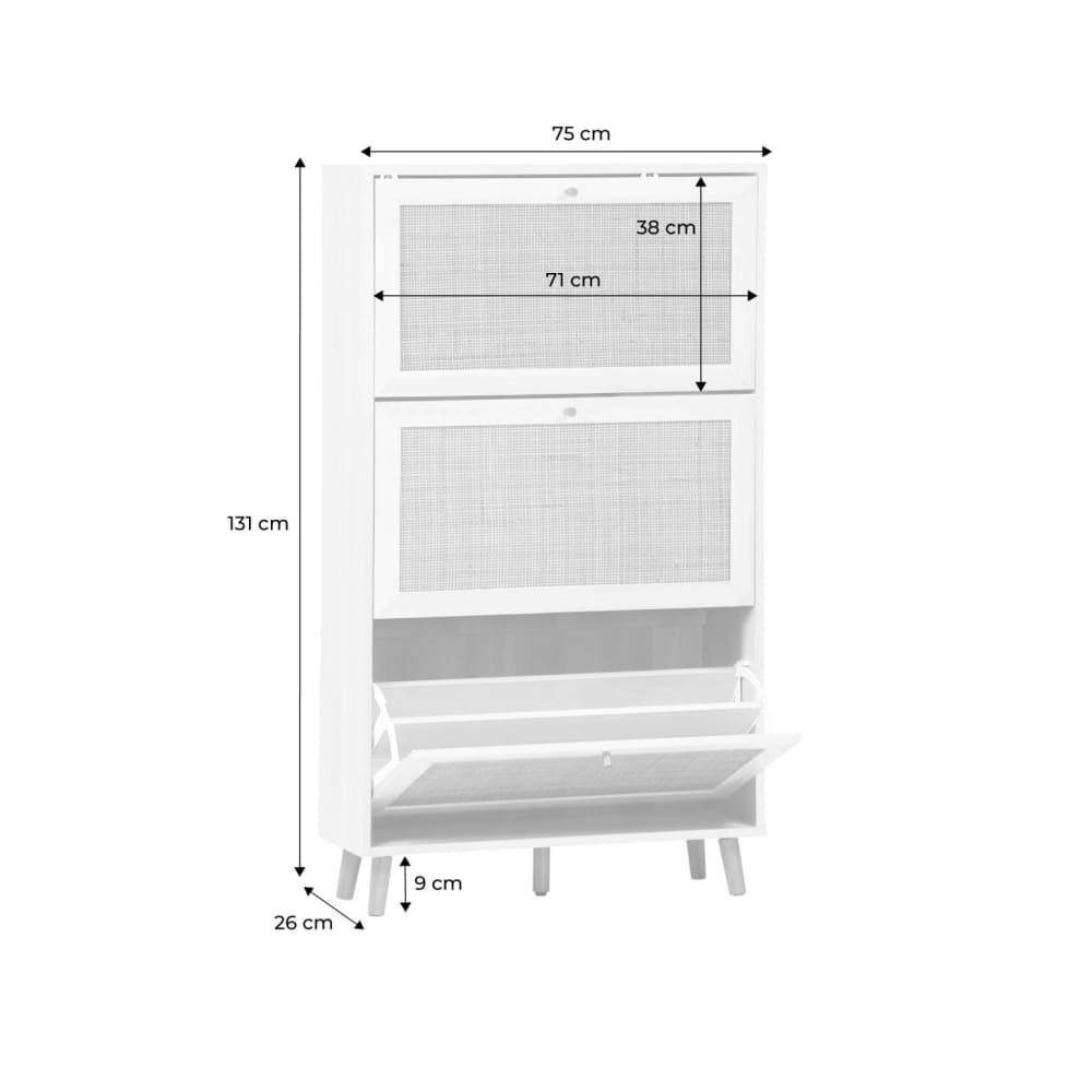 Meuble à chaussures blanc 3 abattants en cannage