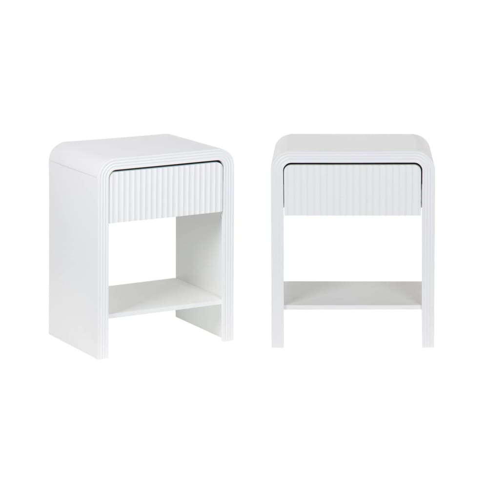 Lot de 2 tables de chevet effet bois blanc rainuré