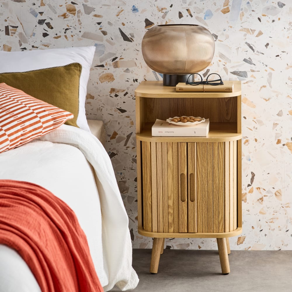 sweeek Nachttisch 2 Schiebetüren + 1 Nische style modern Beige Spanplatte