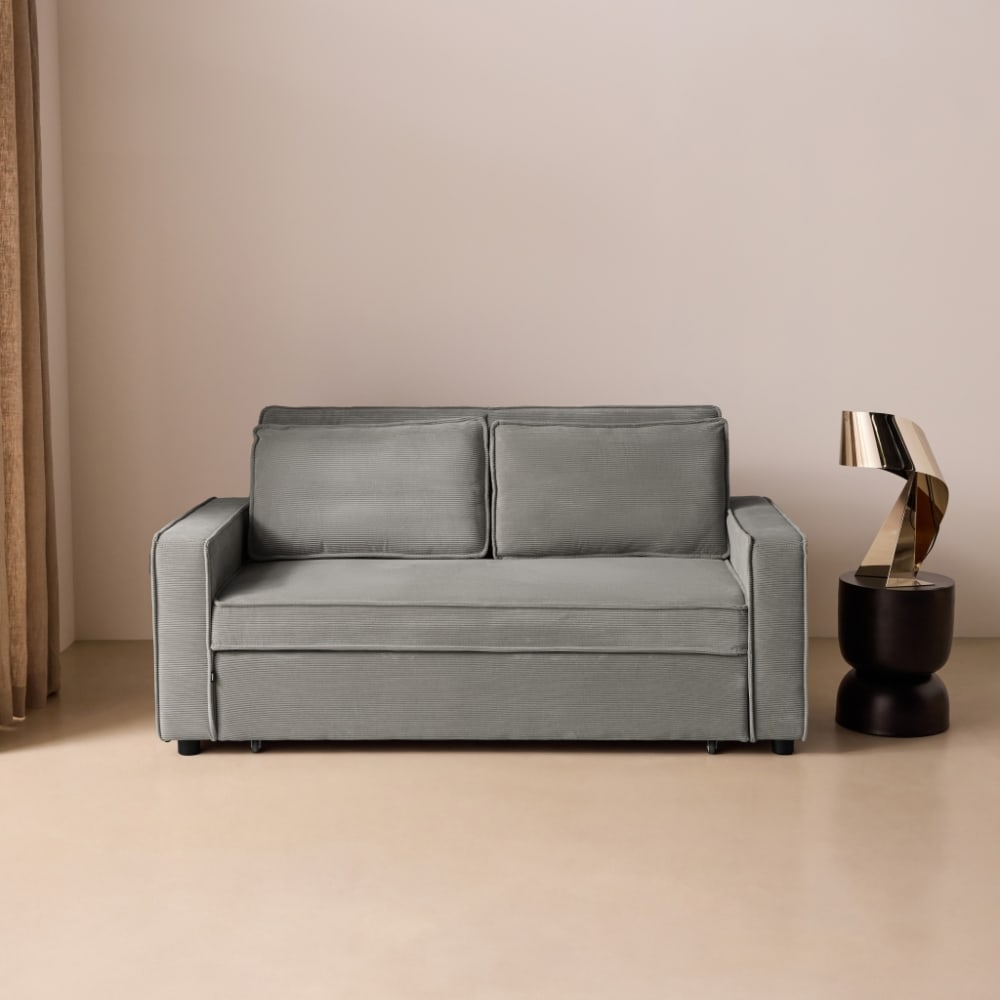 sweeek 2-Sitzer Schlafsofa mit hellgrauem Cordbezug style modern - Samt
