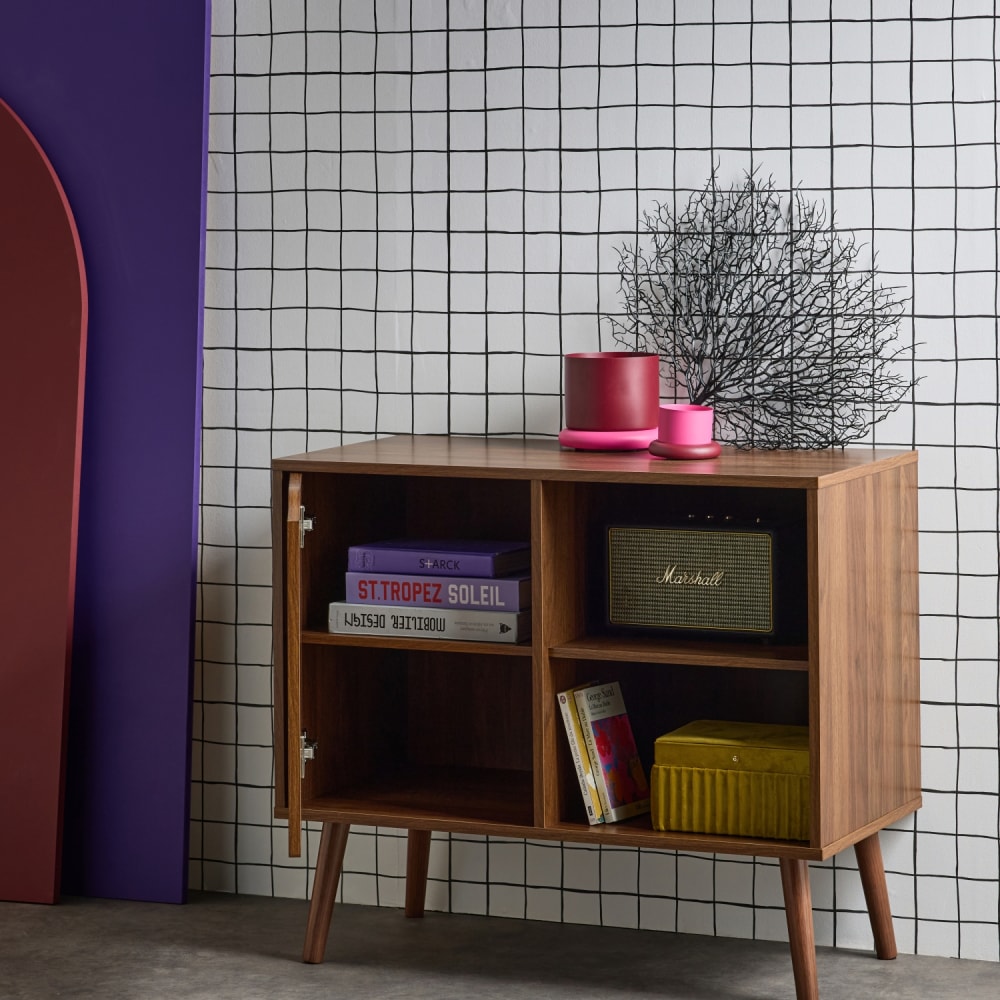 sweeek Sideboard mit nussbaumfarbener Holzoptik style vintage Braun Spanplatte