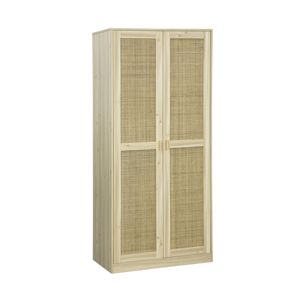 sweeek Kleiderschrank mit Rattan-Geflecht und Holzlook, 2 Türen B 80 cm style vintage Beige Spanplatte