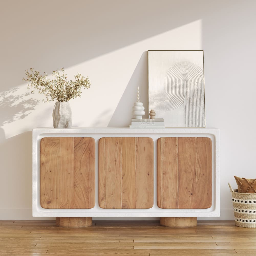 Buffet en béton blanc cassé et bois d'acacia - Maisons du Monde
