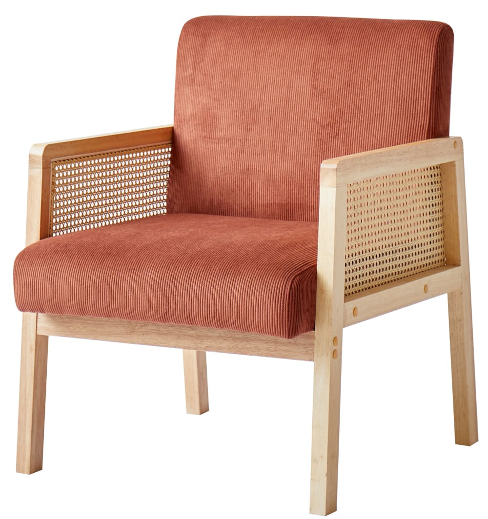 Fauteuil de salon en cannage et tissu terracotta - Maisons du Monde
