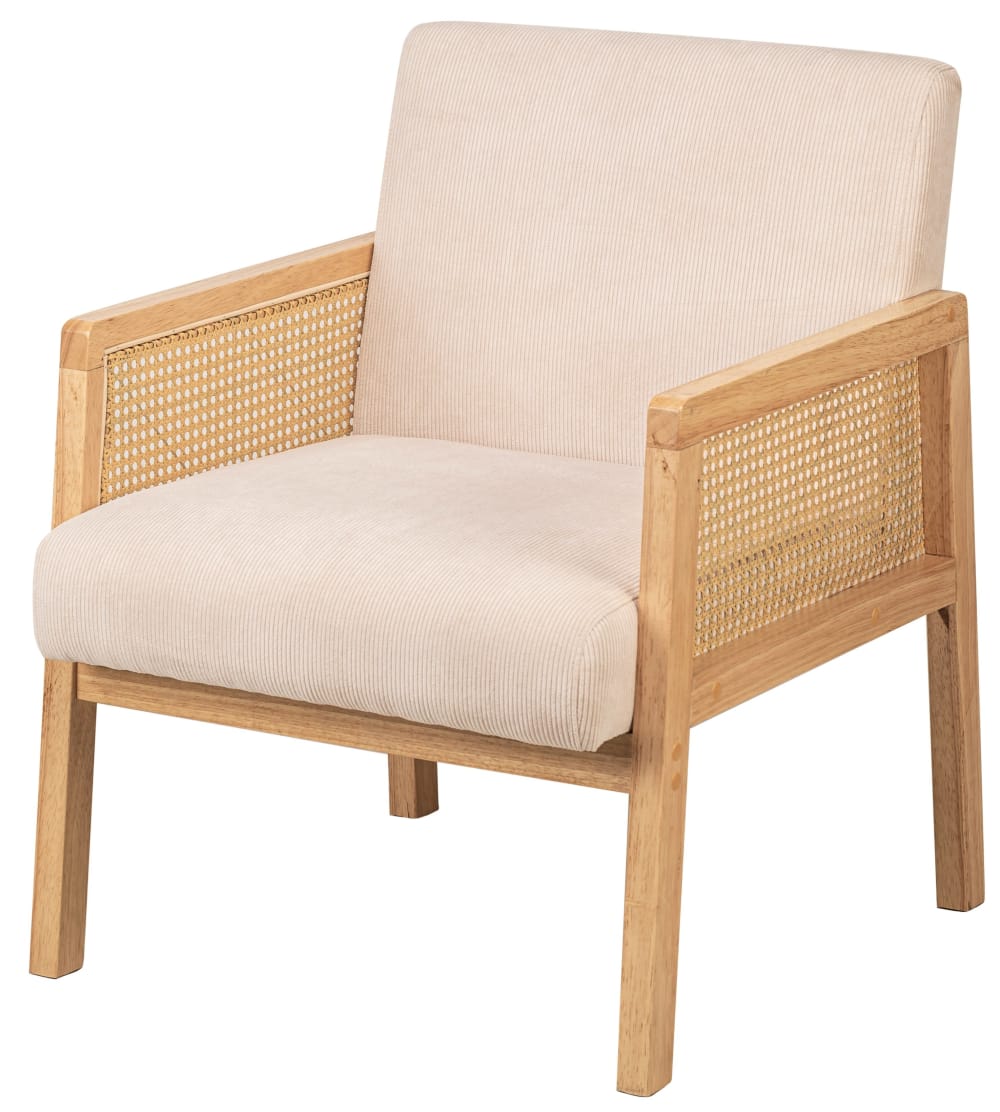 Fauteuil de salon en cannage et velours beige - Maisons du Monde