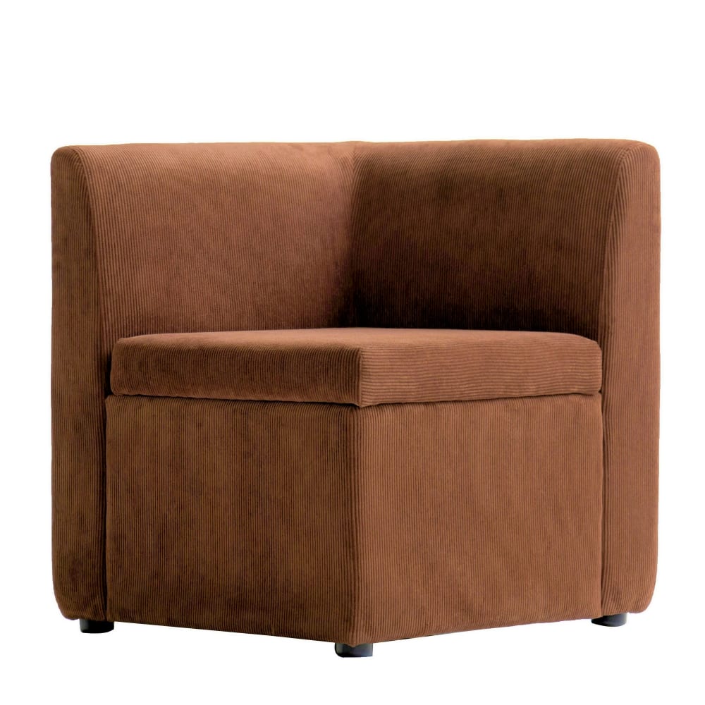 Canapé d'angle modulable 1 place en velours côtelé terracotta