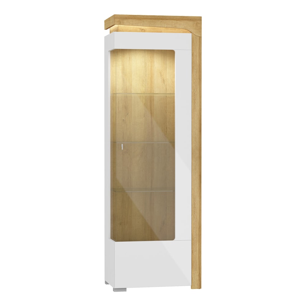 Petits meubles Vitrine 1 Tür rechts öffnend LED inkl Laminierte Platten Weiß und Holz Weiß Spanplatte