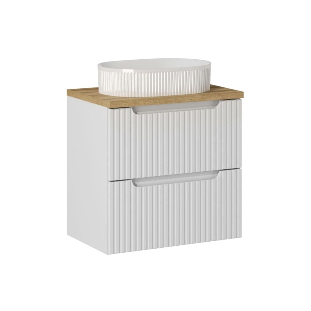 Meuble vasque 2 tiroirs stratifiés blanc et beige