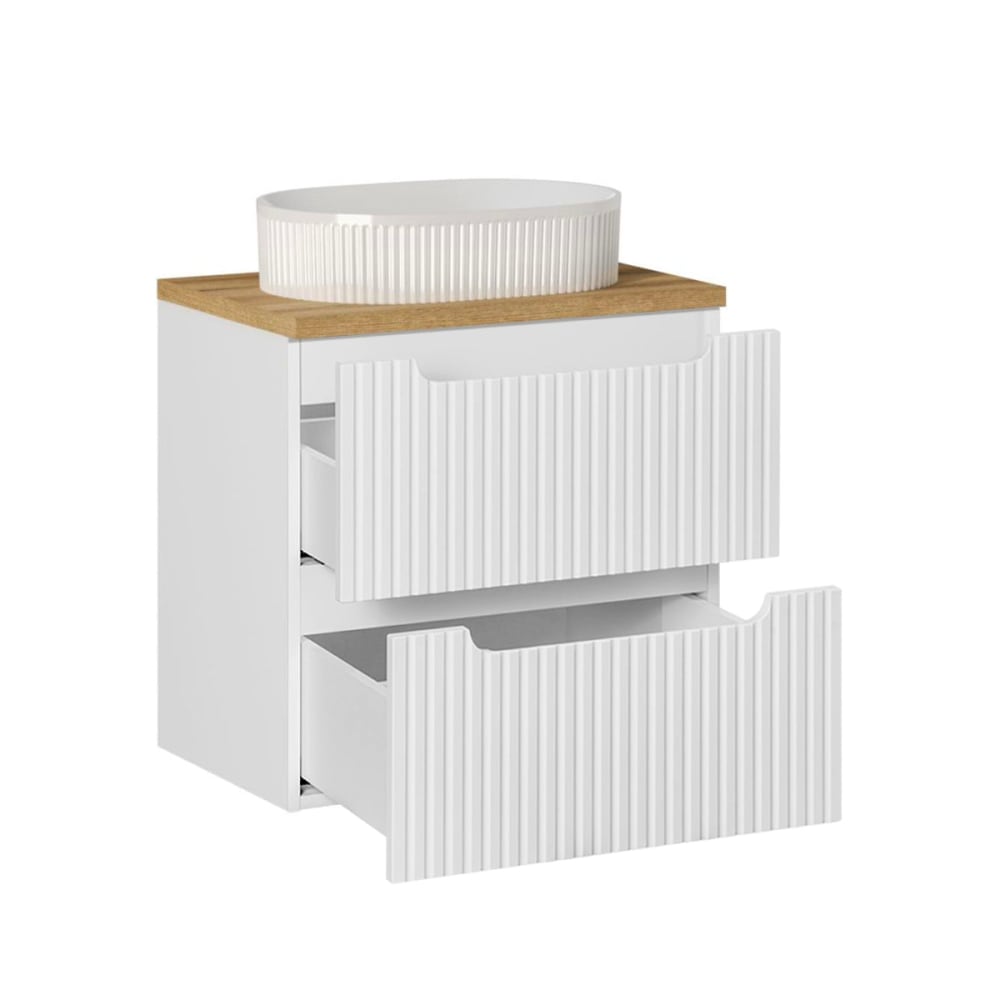 Meuble simple vasque 60cm 2 tiroirs panneaux mélaminé et mdf blanc - Maisons du Monde