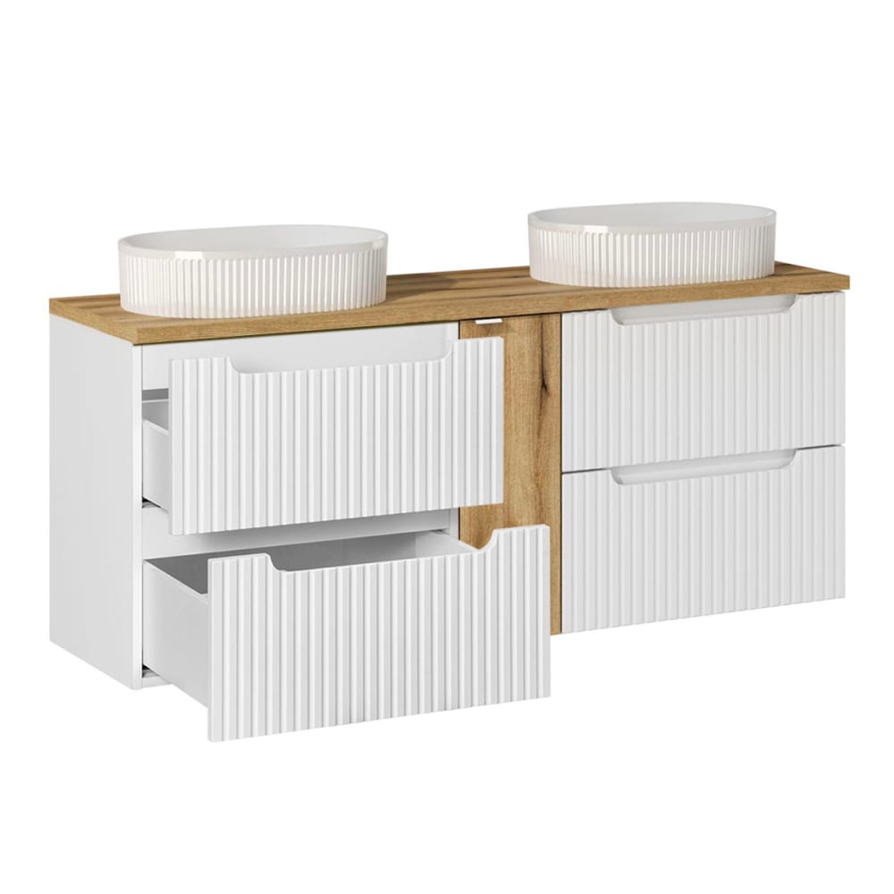 Meuble double vasque 140cm 4 tiroirs panneaux mélaminé et mdf blanc - Maisons du Monde