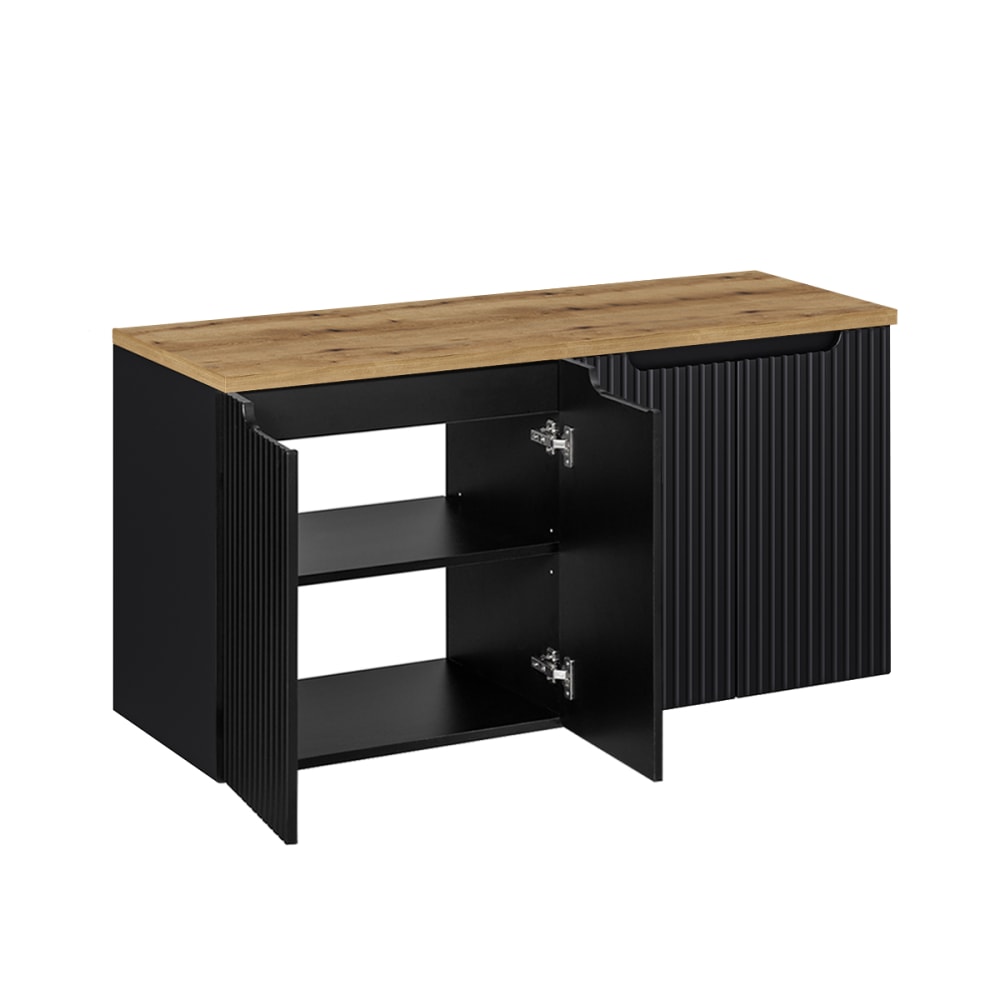 Waschtisch 120cm 4 Türen Waschtisch Melamin Schwarz und Holz -