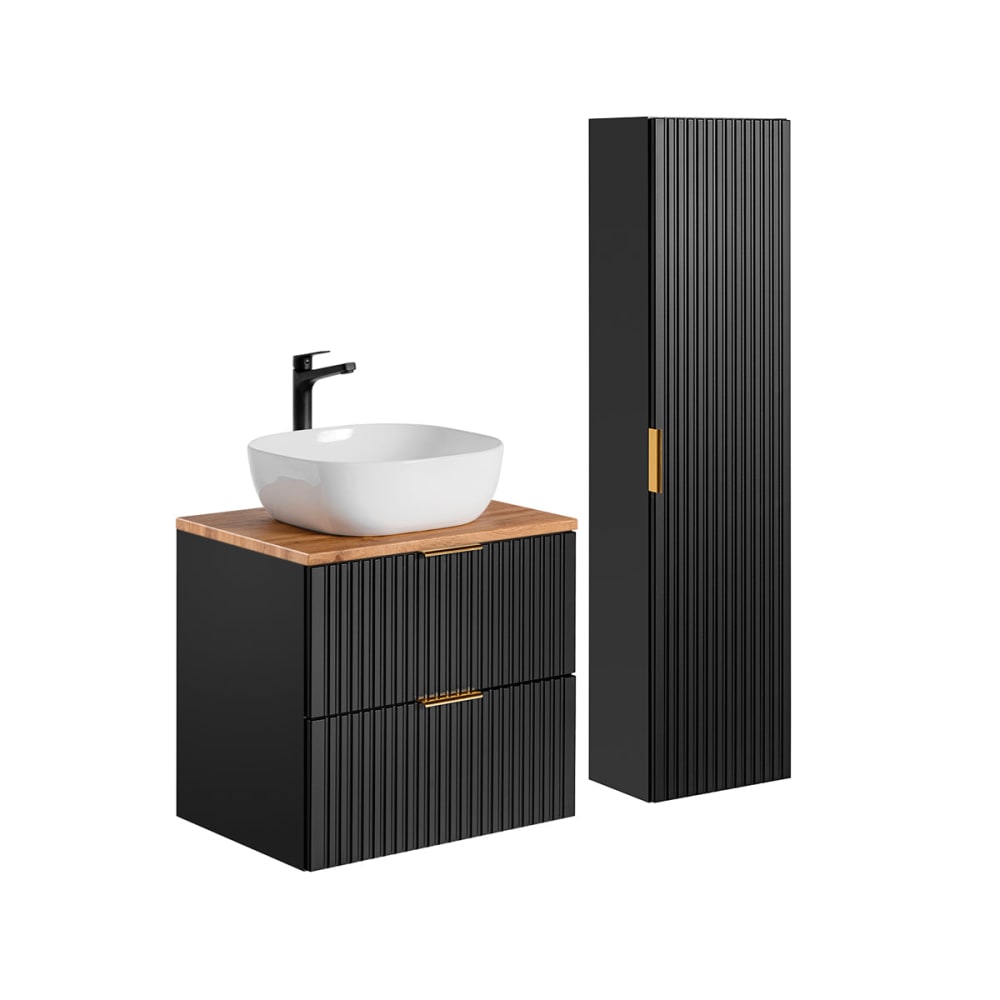 Ensemble meuble simple vasque 60cm panneaux mélaminé et mdf noir